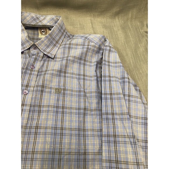 Cinch Mens Size Medium  Long Sleeve Button Down Plaid Shirt Green/blue - Picture 9 of 9